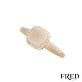 Fred 18k Rose Gold Diamond and Rose Quartz Pain de Sucre Ring